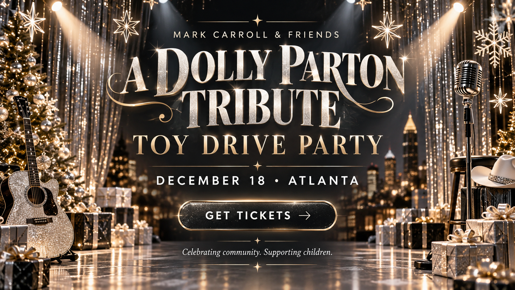 Silver Screen Country Christmas Dolly Parton tribute holiday banner